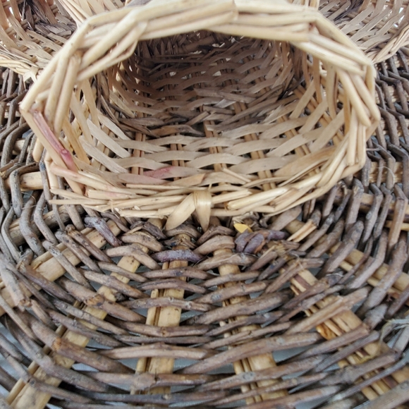 Rattan Wicker Wall Pocket Hanger Pot 17.5x11.5 Oval Beige Brown Basket Vintage - Picture 10 of 11